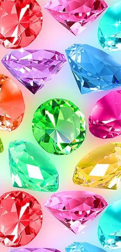 Colorful gemstone mobile wallpaper with vibrant, artistic design of various jewels.