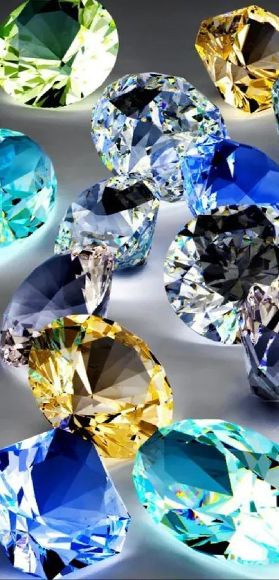 Vibrant gemstone wallpaper featuring blue and gold jewels.