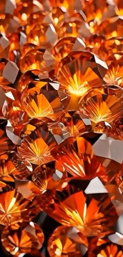 Orange gemstones reflecting vibrant light in a detailed pattern.