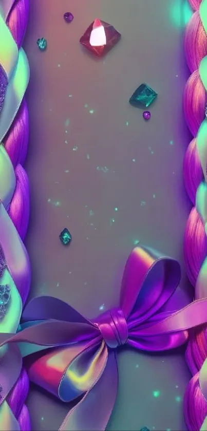 Colorful gemstone and ribbon braid wallpaper.