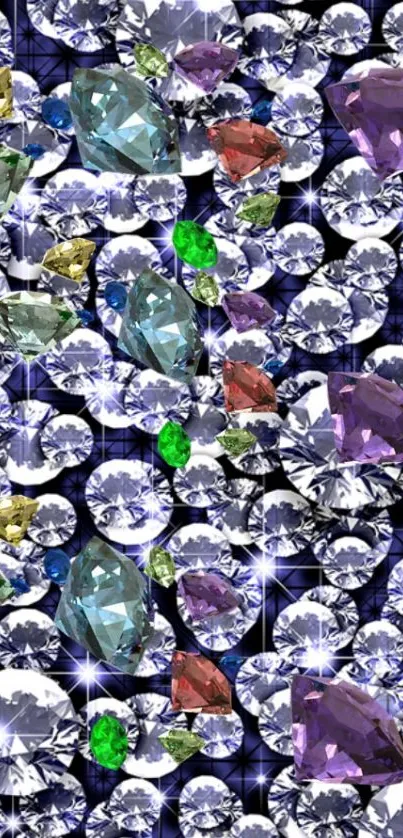 Mobile wallpaper featuring vibrant gemstones in a sparkling, colorful design.