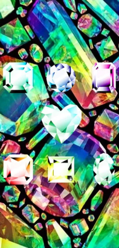 Vibrant multicolored gemstone mobile wallpaper with sparkling crystals.