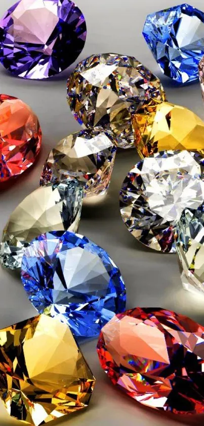 Vibrant gemstones in various colors on a gray background.