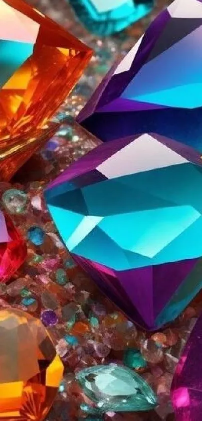 Vibrant assortment of colorful gemstones and crystals in various shapes.