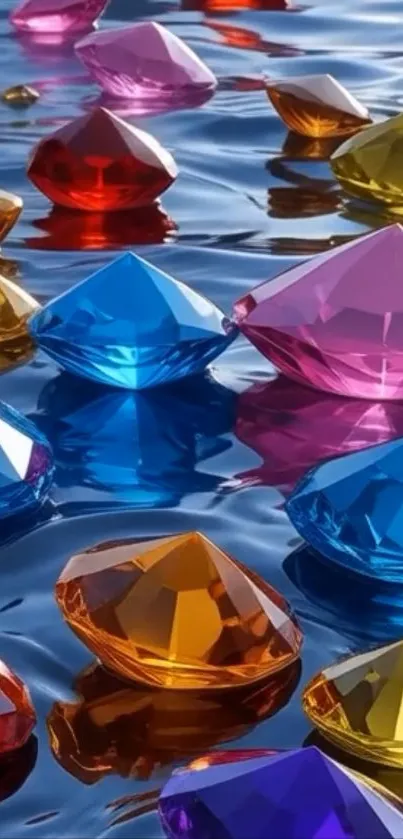 Vibrant gemstones floating on water in this colorful mobile wallpaper.