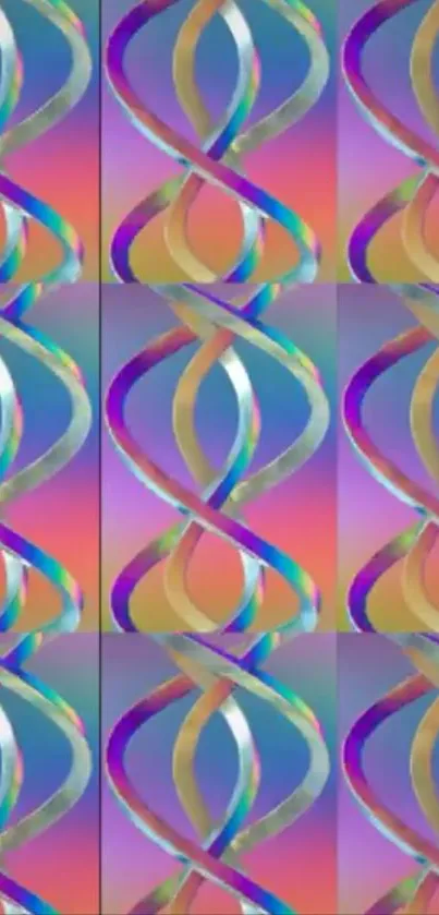 Vibrant 3D geometric art with colorful twisted shapes.