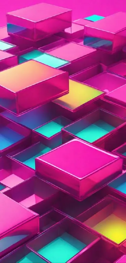 Vibrant pink 3D geometric cubes wallpaper with dynamic layers.