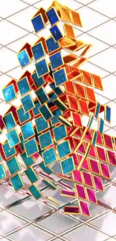 Colorful geometric 3D pattern mobile wallpaper in blue and orange hues.