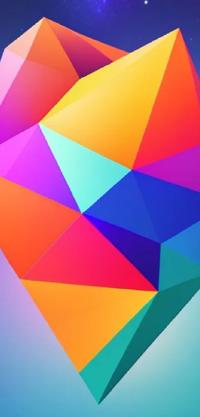 Vibrant geometric abstract art wallpaper with colorful polygons.