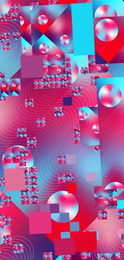 Vibrant geometric abstract art wallpaper with dynamic shapes in red and blue.