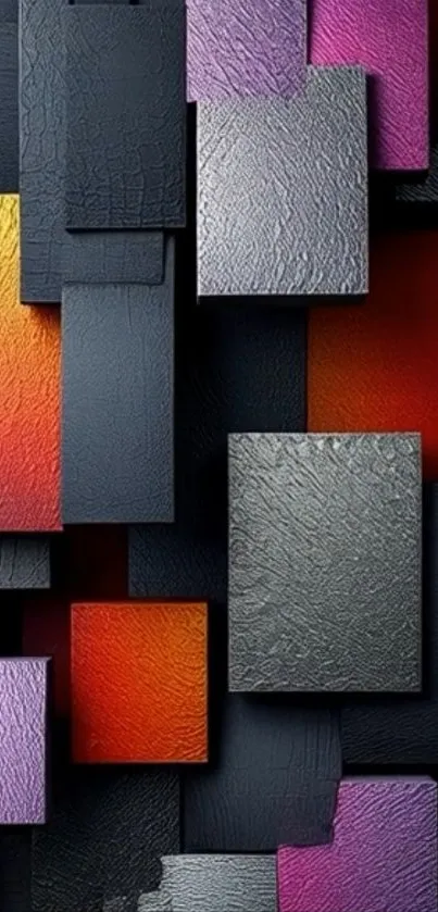 Vibrant geometric abstract wallpaper with colorful textured rectangles.