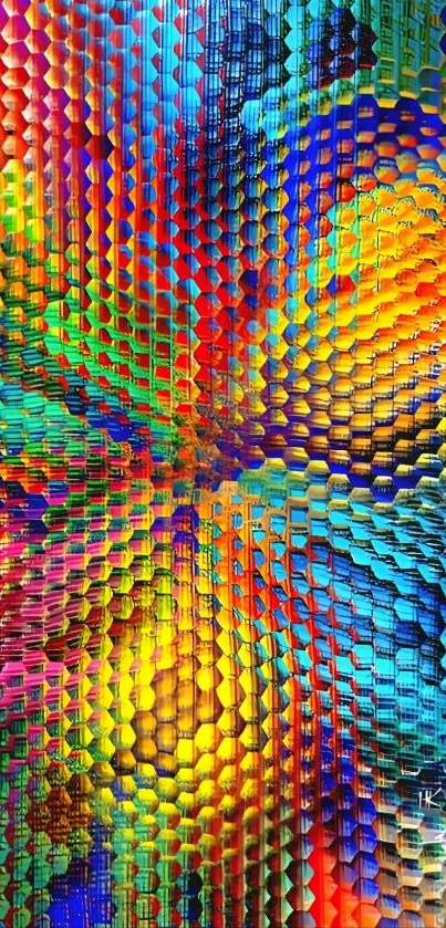 Vibrant geometric abstract art with rainbow colors