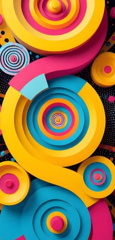 Vibrant geometric abstract wallpaper with bold colors and dynamic shapes.