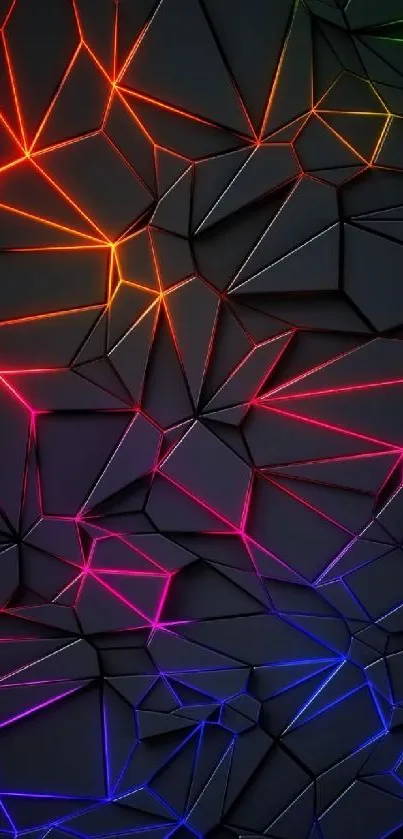 Vibrant neon geometric abstract pattern for mobile wallpaper.