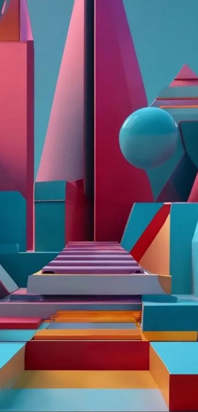 Vibrant geometric abstract wallpaper with bold shapes and colors.