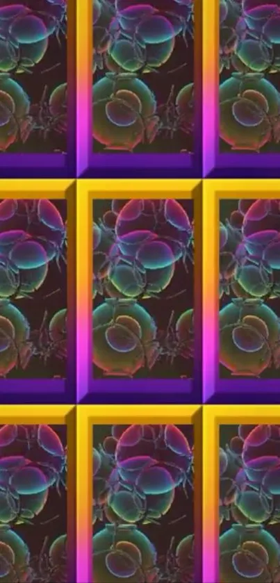 Vibrant geometric wallpaper with colorful abstract patterns.