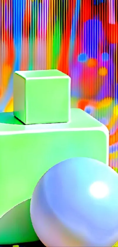 Colorful geometric art wallpaper with vibrant shapes and patterns.