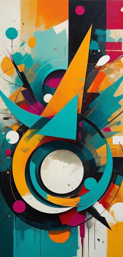 Vibrant geometric abstract art wallpaper with dynamic shapes and bold colors.