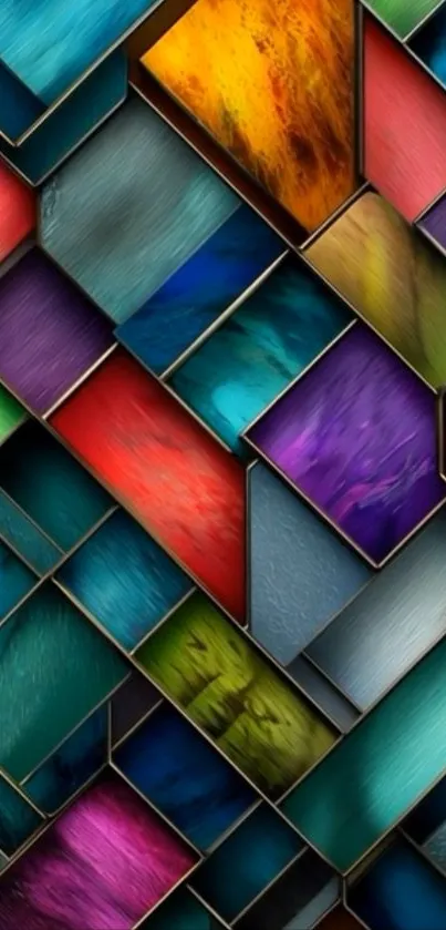 Colorful geometric art wallpaper with vibrant mosaic design.