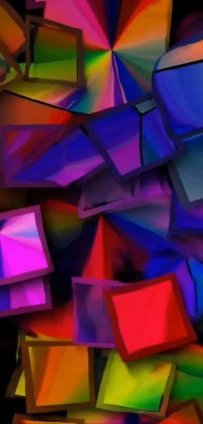 Vibrant geometric art wallpaper with colorful abstract shapes.