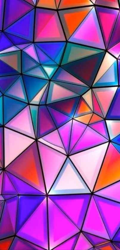 Vibrant abstract geometric wallpaper in colorful triangles.
