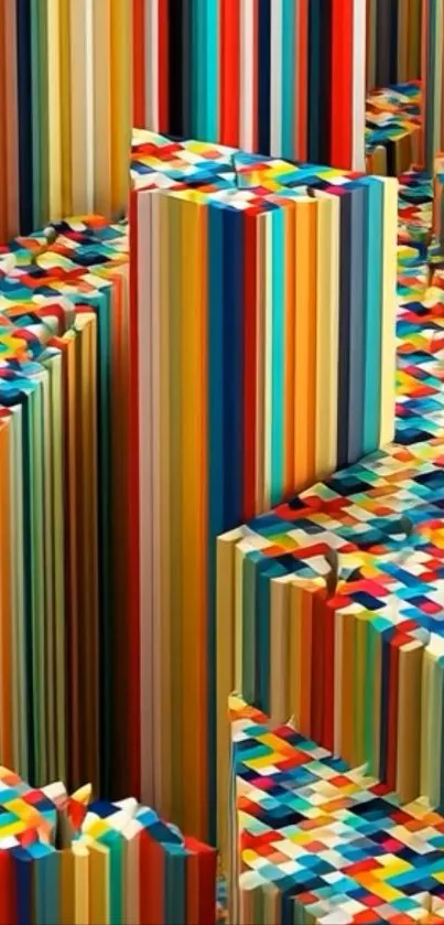 Vibrant geometric art wallpaper with colorful stripes.