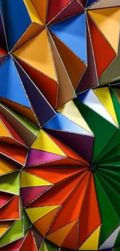 Vibrant geometric abstract art wallpaper with colorful patterns.