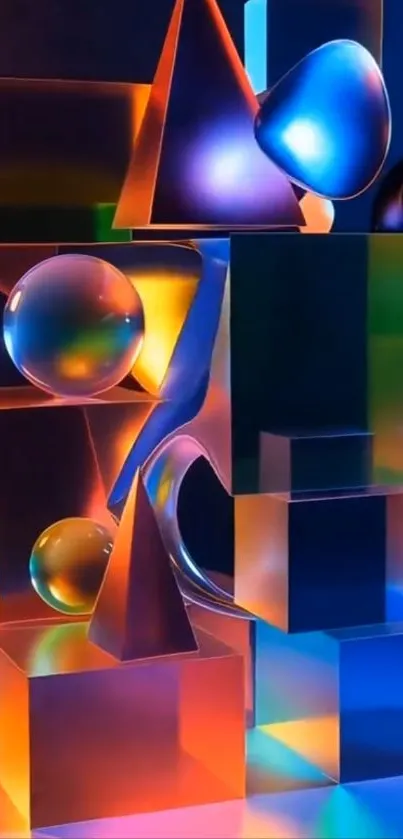 Vibrant geometric art with 3D colorful shapes.