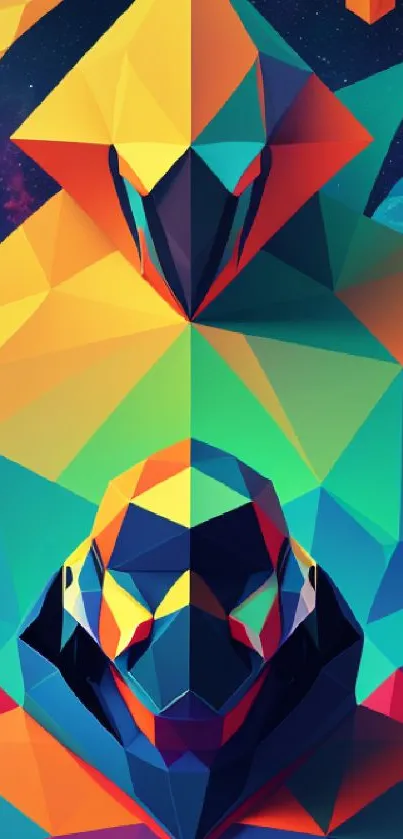 Vibrant geometric abstract art with colorful figures and vivid shapes.