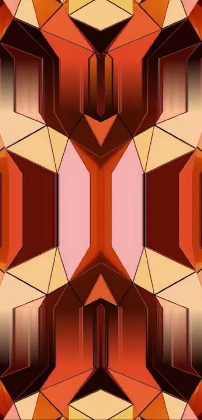 Vibrant geometric abstract orange wallpaper with intricate patterns.