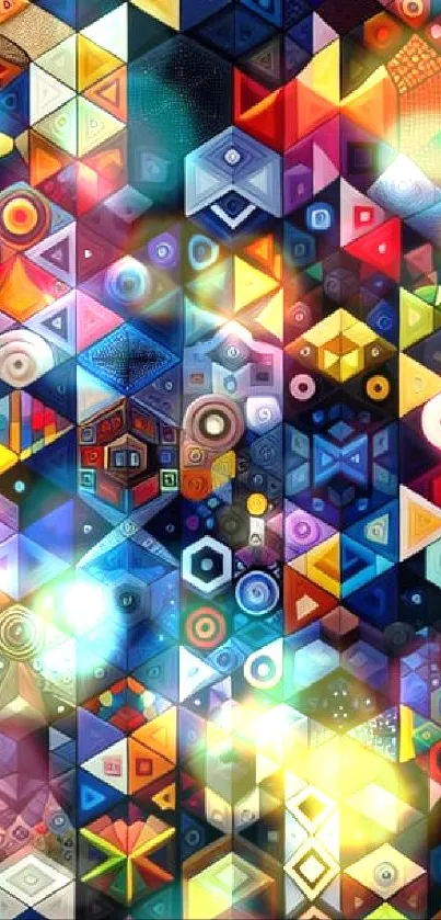 Colorful geometric patterns in vibrant abstract design wallpaper.