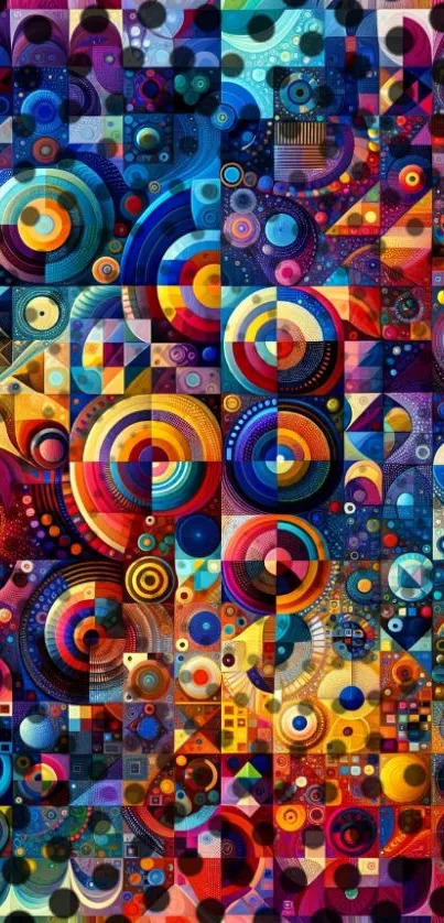 Vibrant geometric wallpaper with colorful abstract patterns.