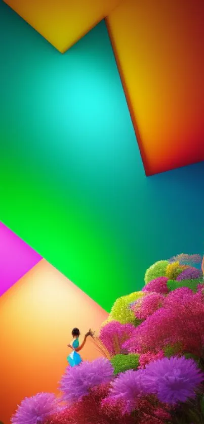 Vibrant geometric mobile wallpaper with colorful 3D shapes.