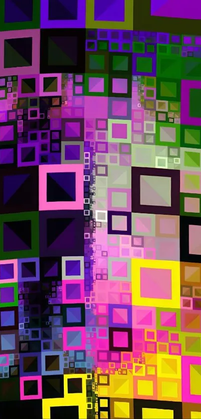Colorful geometric squares on abstract background.