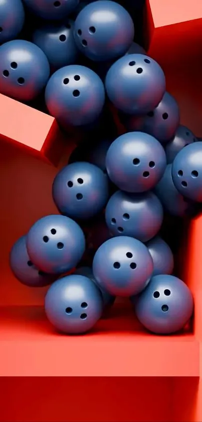 Vibrant wallpaper with blue spheres and red geometric shapes.