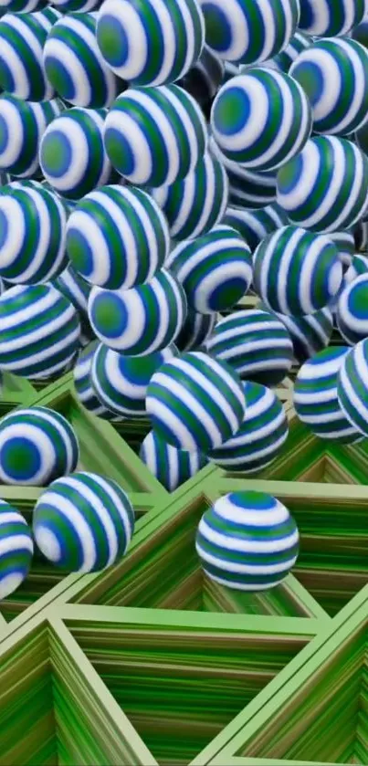 Colorful geometric spheres on a green pattern