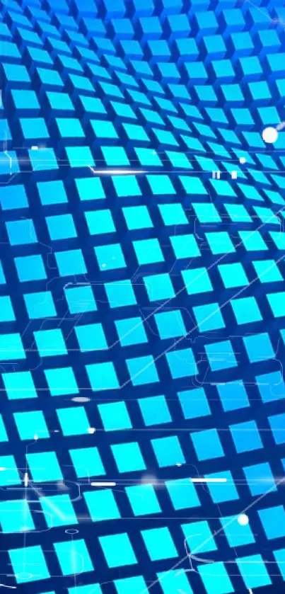 Dynamic blue geometric mobile wallpaper with a vibrant checkered pattern.