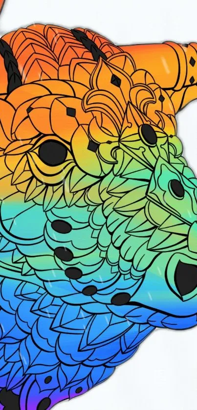 Vibrant geometric bull design wallpaper in multicolor for mobile screens.