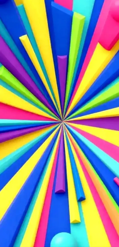 Vibrant geometric burst with colorful rays.