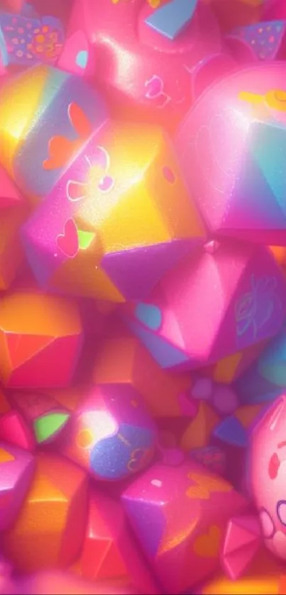 Vibrant pink geometric candy shapes wallpaper.