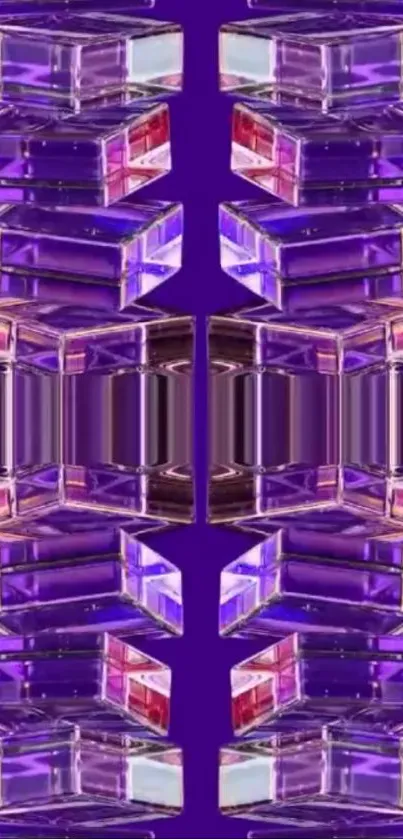 Vibrant geometric crystal design on purple background.