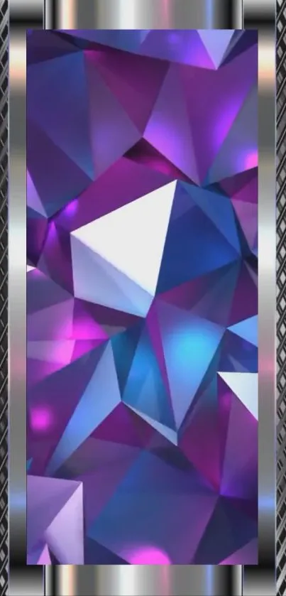 Vibrant geometric crystal pattern with purple and blue hues