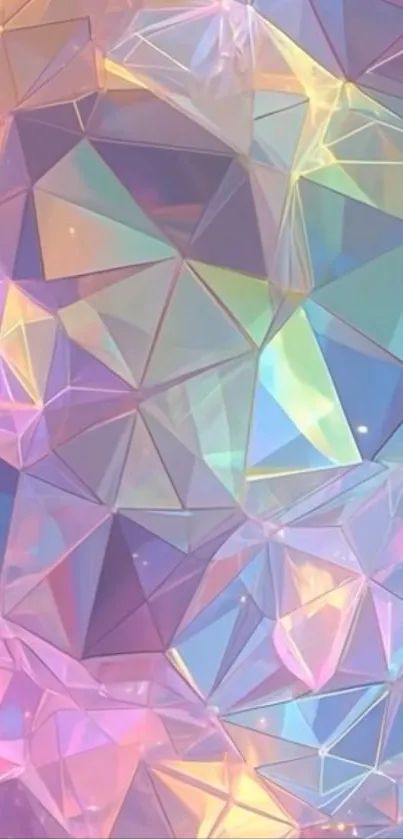 Vibrant geometric crystal design wallpaper in pastel colors.