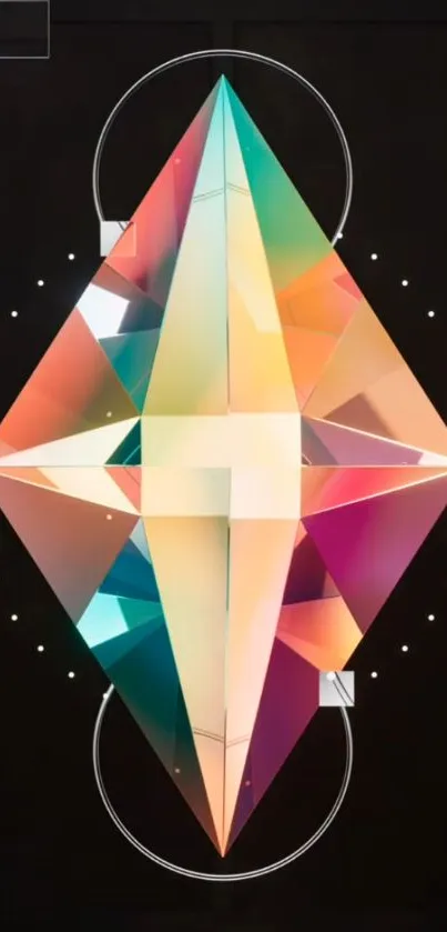 Vibrant geometric diamond wallpaper with colorful highlights.