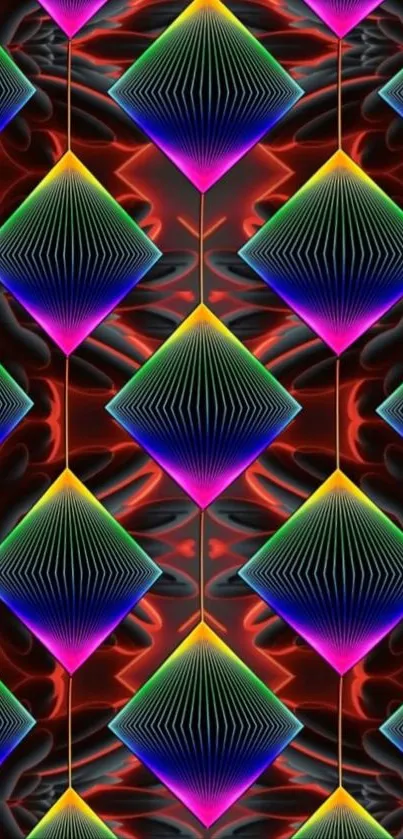 Vibrant diamond pattern with neon colors.