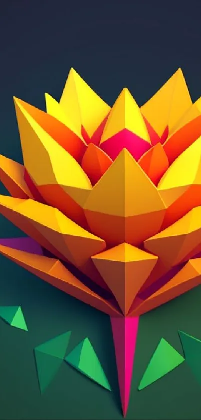 Vibrant geometric flower art wallpaper with bold colors.