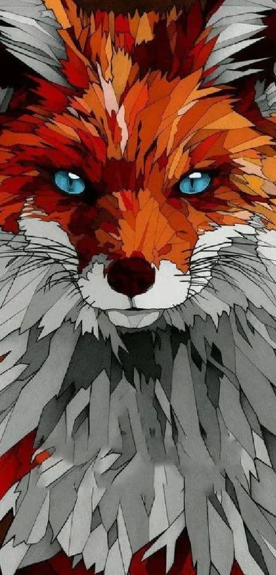 Geometric fox art wallpaper in vibrant orange and gray tones.