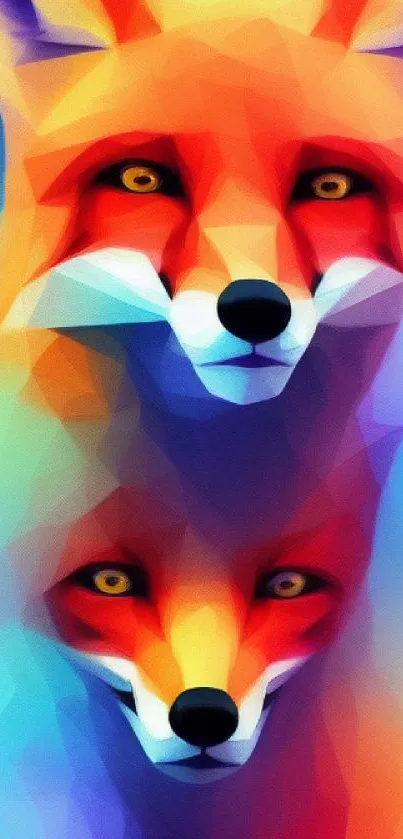 Vibrant geometric fox wallpaper with colorful abstract design.