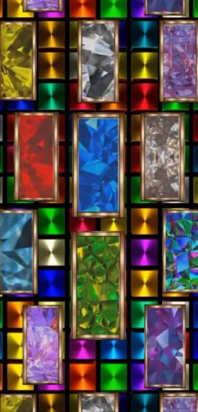 Vibrant geometric gem pattern wallpaper with colorful gemstones.