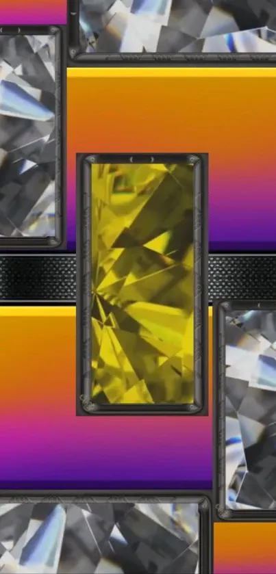 Vibrant geometric wallpaper with gemstones and gradient colors.